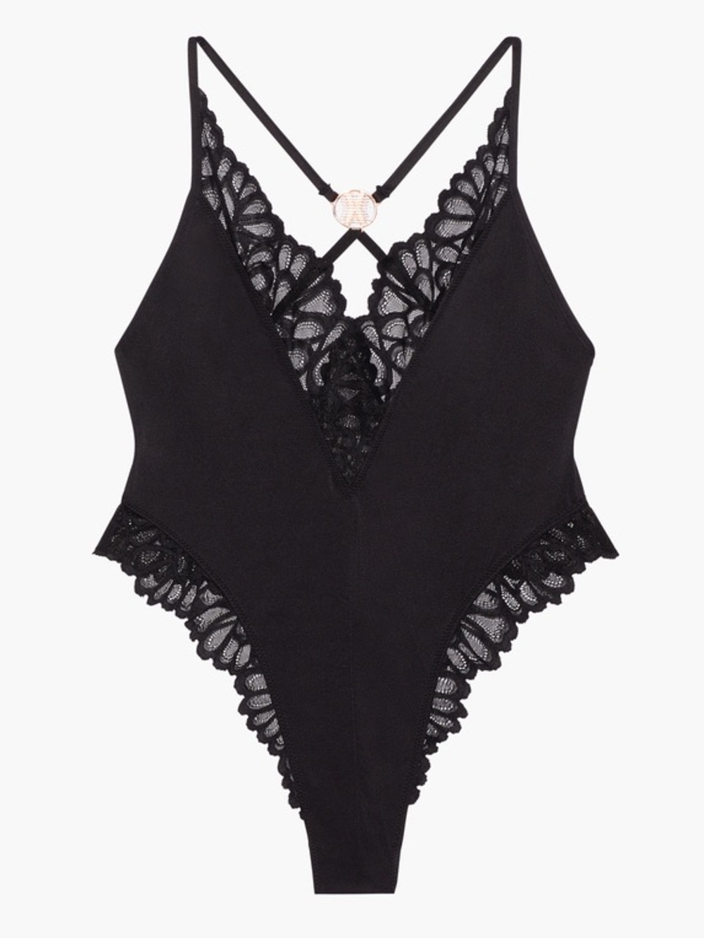 Savage X Fenty Savage Not Sorry Lace Teddy Thong Bodysuit in Black Caviar NEW M